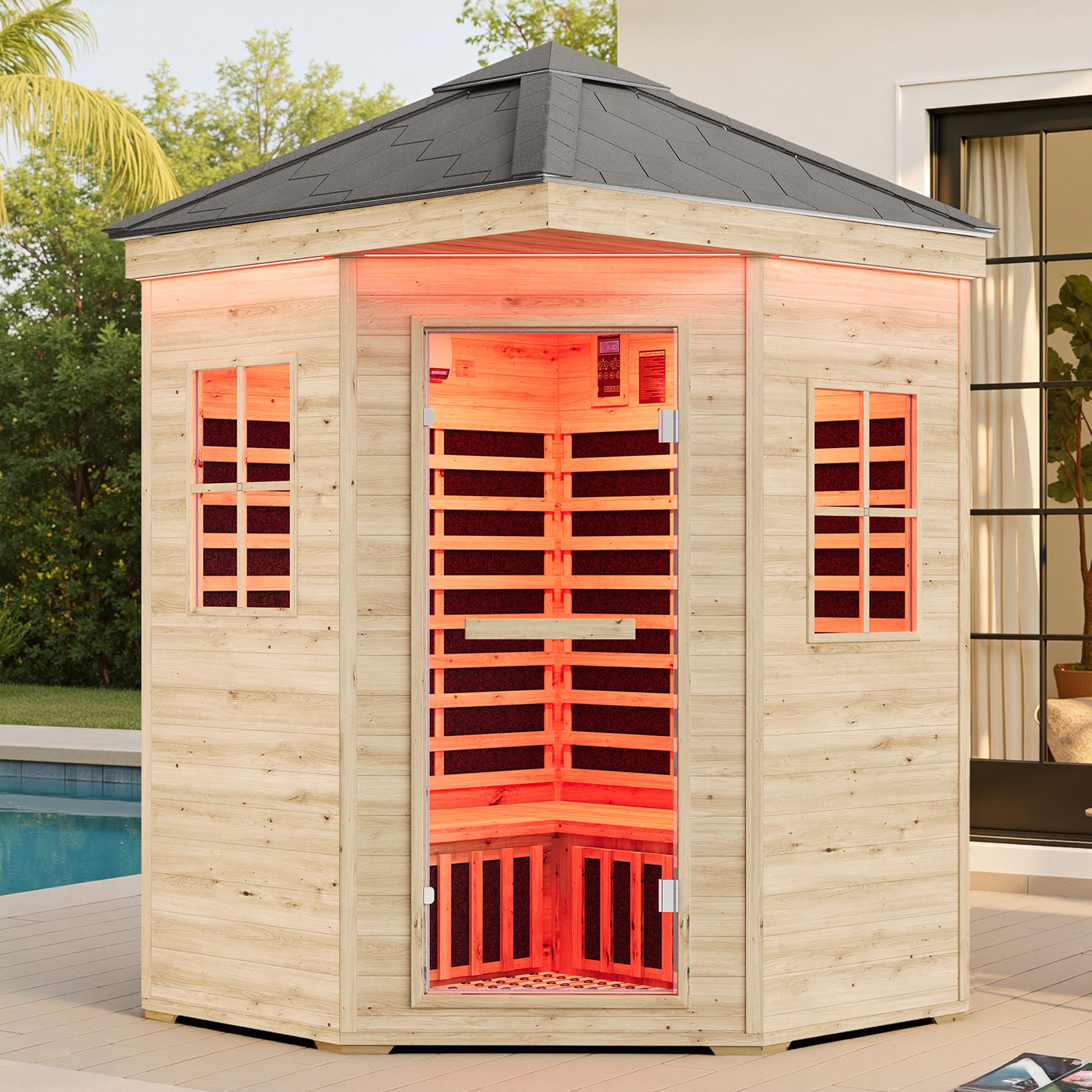 Low EMF Infrared Saunas for Home Amerlife Outdoor 4-Person 59.1*59.1*98.4 Inch