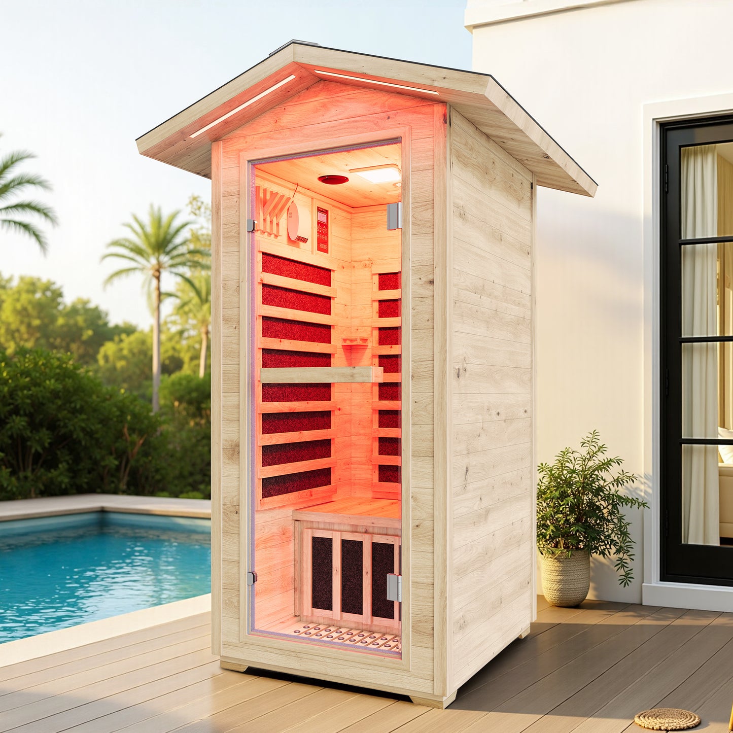 Low EMF Infrared Saunas for Home Amerlife Outdoor 1-Person 33.5*35.4*78.7 Inch