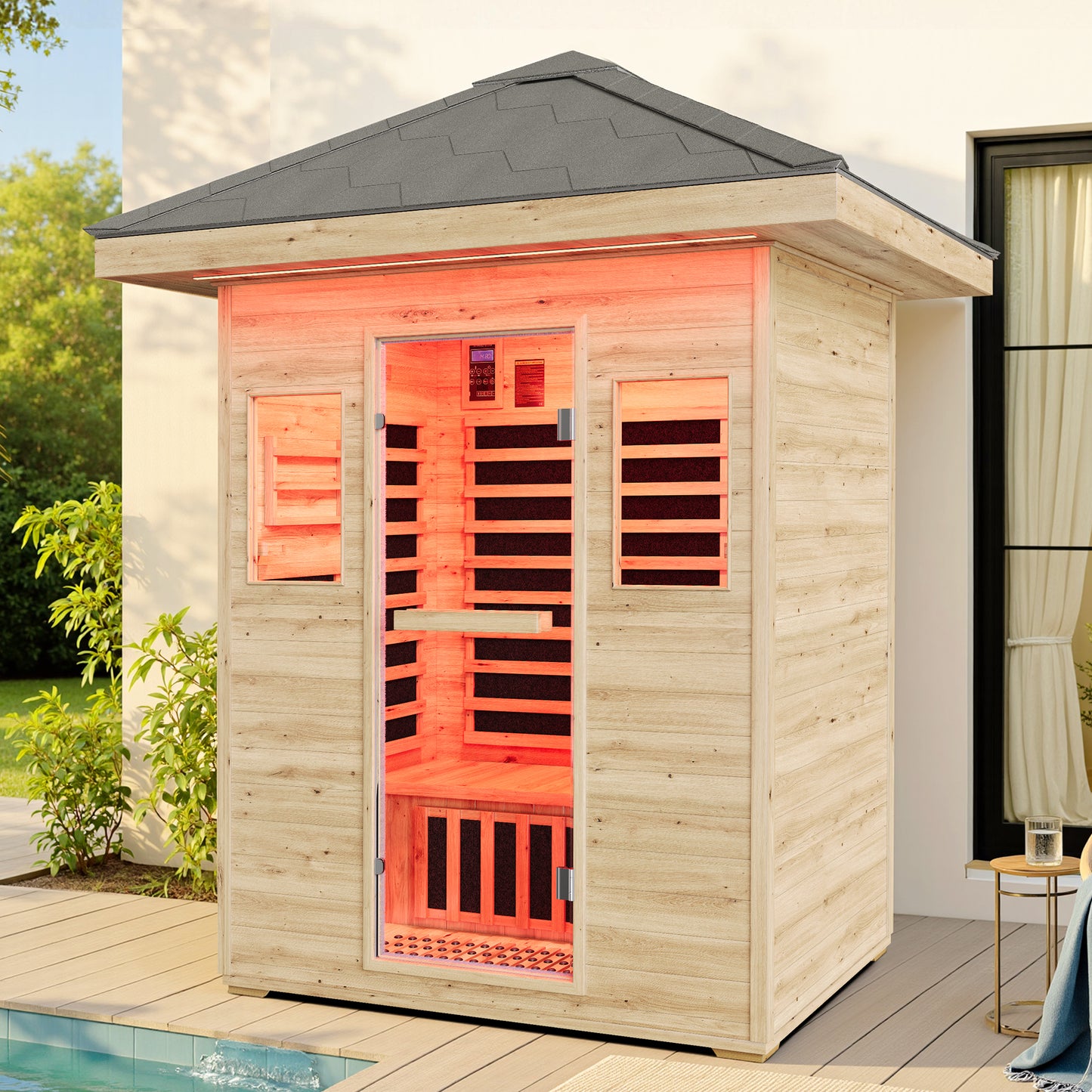Low EMF Infrared Saunas for Home Amerlife Outdoor 3-Person 60.2*43.3*98.4 Inch