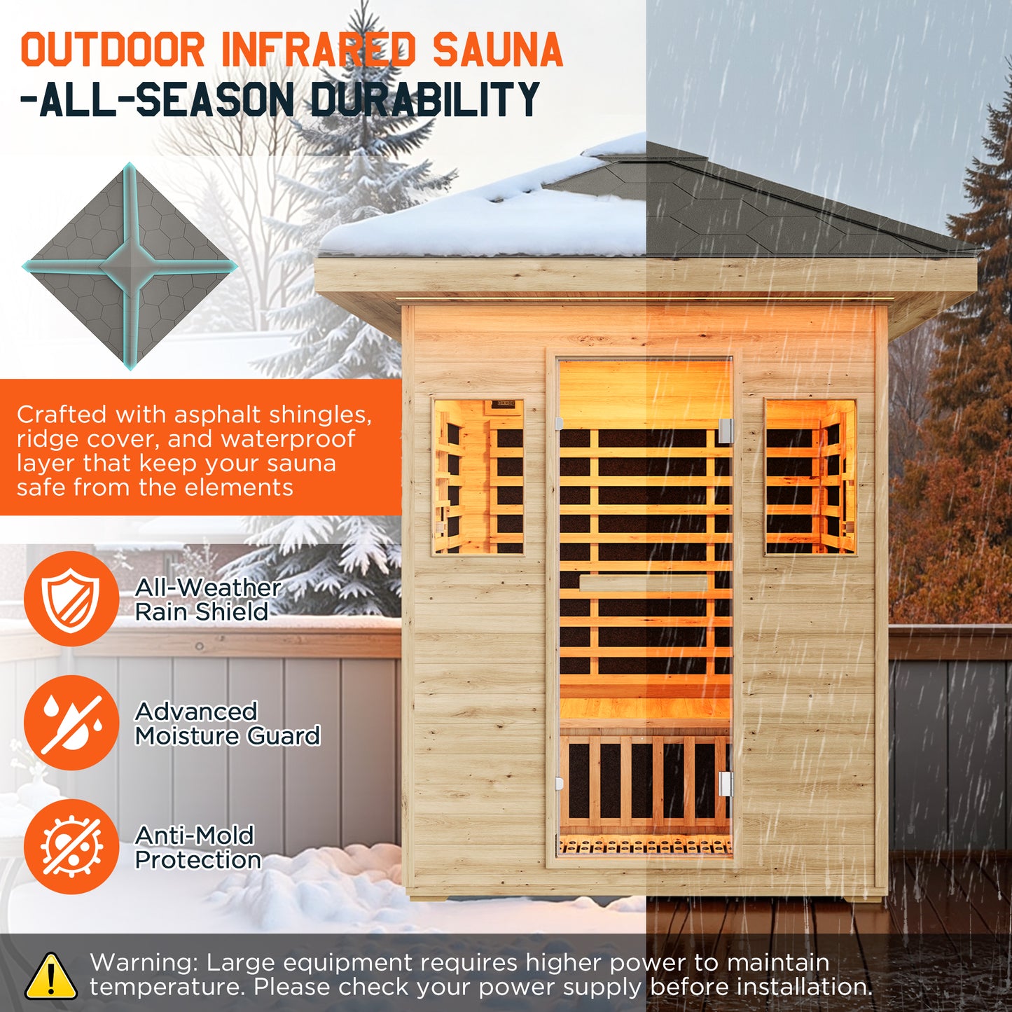 Low EMF Infrared Saunas for Home Amerlife Outdoor 3-Person 60.2*43.3*98.4 Inch 