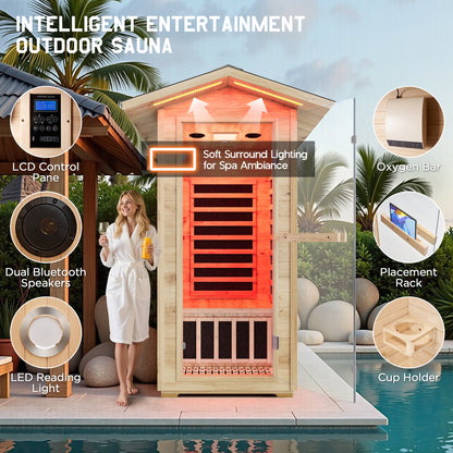 Low EMF Infrared Saunas for Home Amerlife Outdoor 1-Person 33.5*35.4*78.7 Inch 