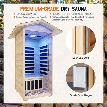 Low EMF Infrared Saunas for Home Amerlife Outdoor 1-Person 33.5*35.4*78.7 Inch 