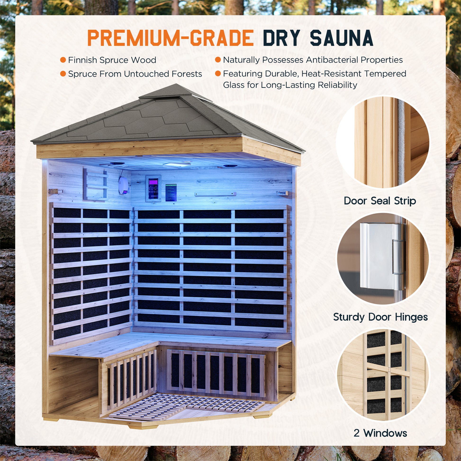 Low EMF Infrared Saunas for Home Amerlife Outdoor 4-Person 59.1*59.1*98.4 Inch 