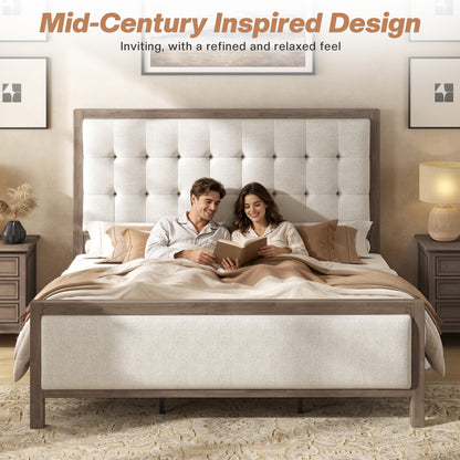 Solid Wood Bed Frame Amerlife  Full / Grey