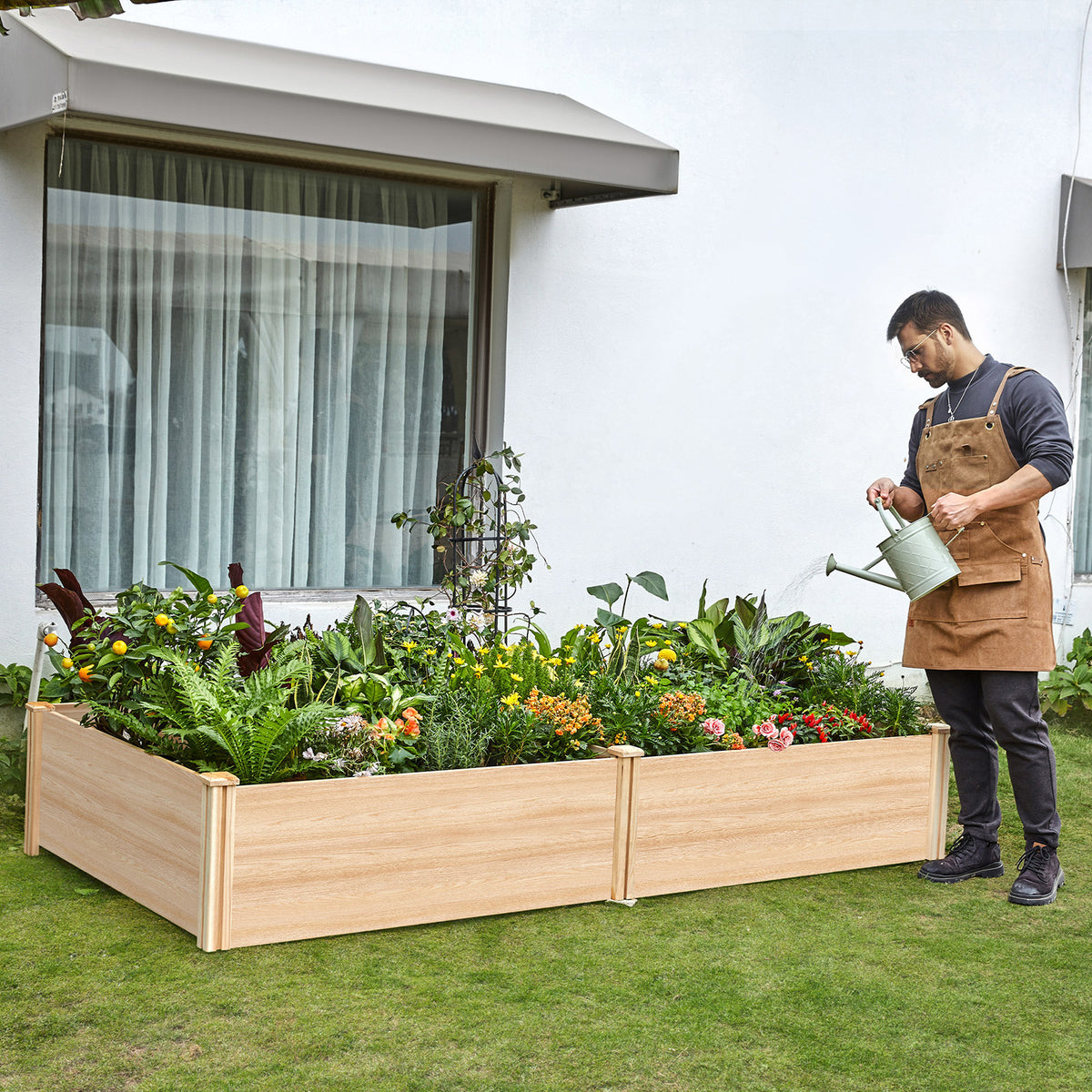 Tenon Fir Wood Raised Garden Bed-8 x 4 x 1.25 FT