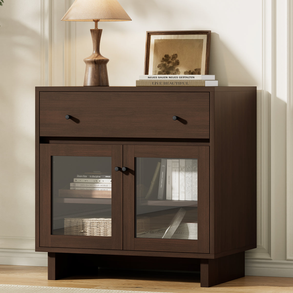 MKG002 Modular Storage Cabinet-1pc-B-walnut