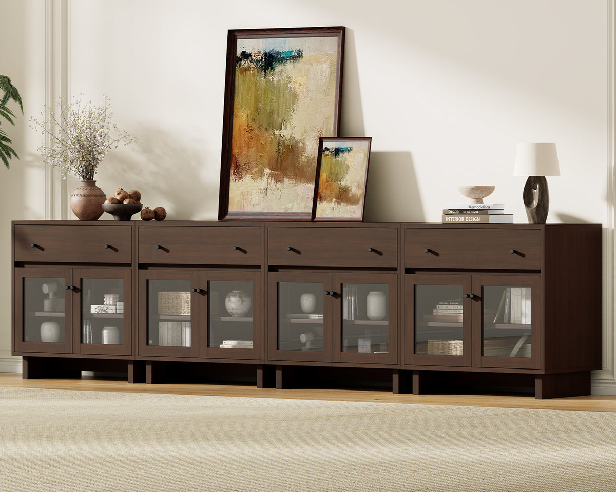 MKG002 Modular Storage Cabinet-4pc-B-walnut