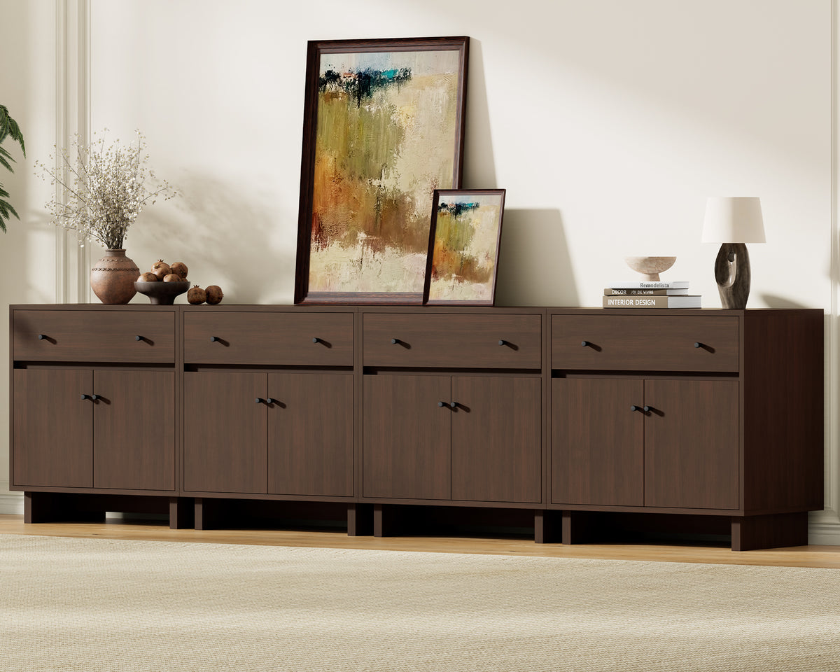 MKG002 Modular Storage Cabinet-4pc-C-walnut